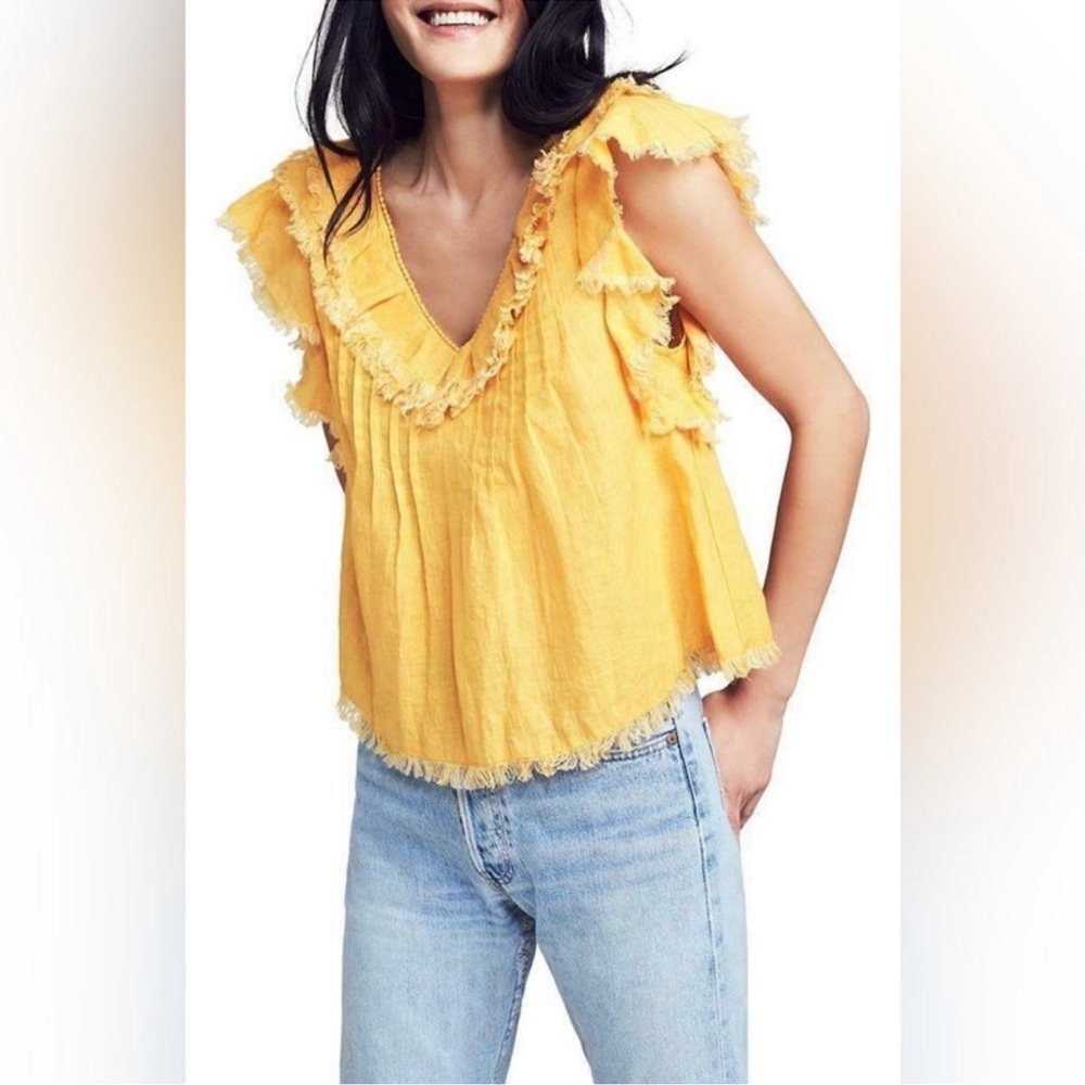Faherty Yosepha Marigold Ruffle Top Yellow Summer Size Small